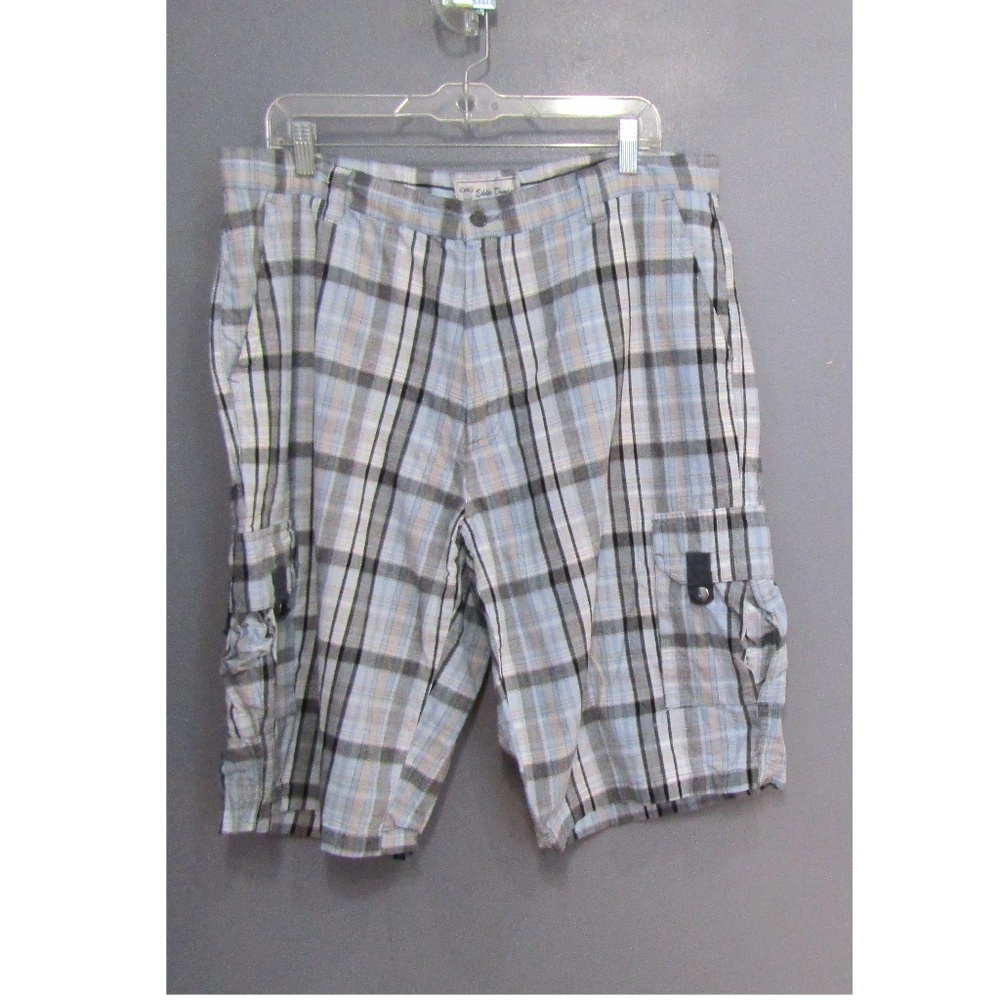 Eddie Domani Blue Black Plaid Cargo Shorts 38